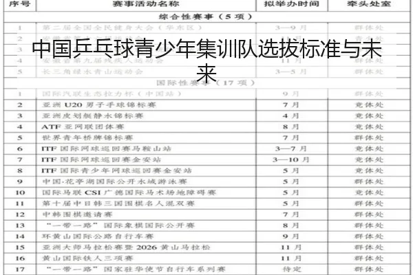 中国乒乓球青少年集训队选拔标准与未来